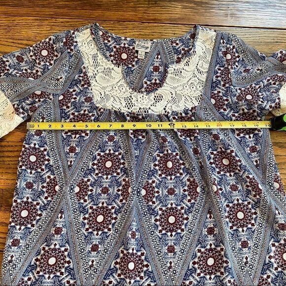 Como Vintage Women's Top Small Crochet Lace Semi Sheer 3/4 Sleeve Boho Flowy - Picture 3 of 7